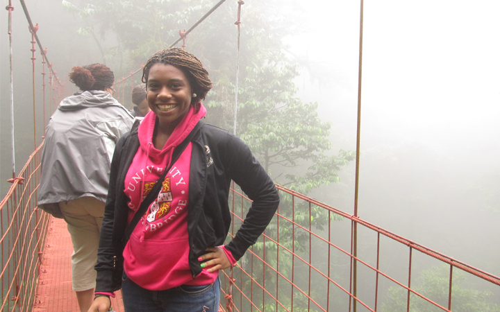 Girl on a rope bridge